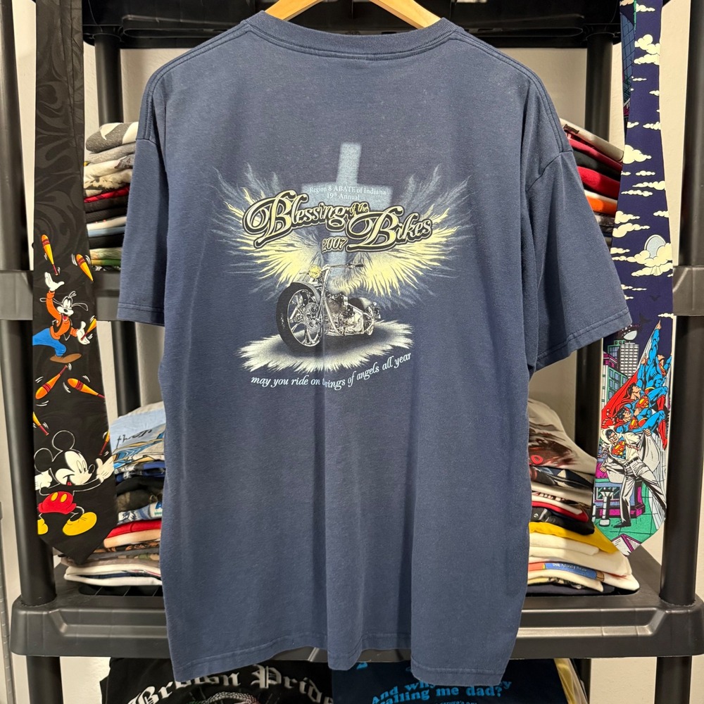2000s Blue Blessing Of The Bikes ABATE Indiana Motorcycle Graphic Tee XL